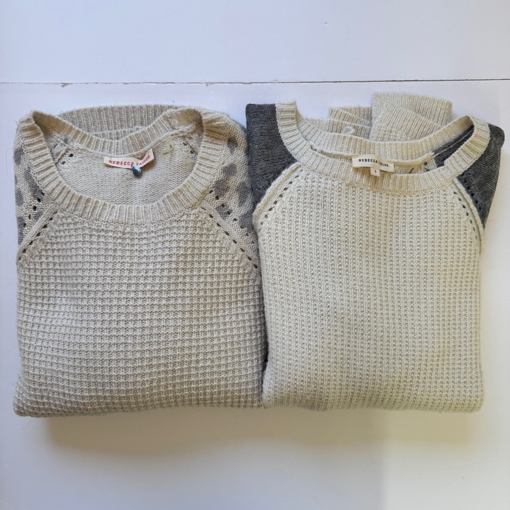 Bundle of 2 Rebecca Taylor Sweater Cashmere Blend Leopard Print Cream Knit Sz S